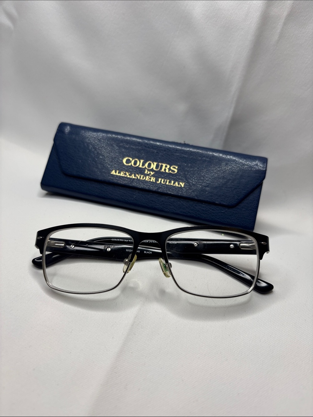 Alexander Julian Men’s Black and Silver Rectangular Glasses with Navy Case SCrim